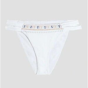Tigerlily Womens Embroidered Bikini Bottom White Double Strap Size L Swim $90